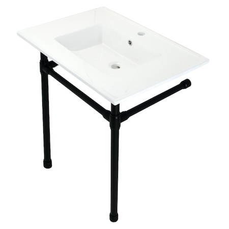Fauceture Dreyfuss 31" Console Sink W/ SS Leg (Sgl Faucet Hole), White/ Black KVPB3122710